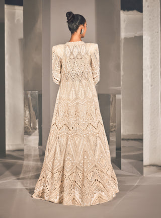 Ritika Mirchandani-Damla Ivory Jacket And Lehenga Sari Set-INDIASPOPUP.COM
