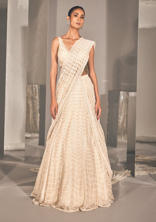 Ritika Mirchandani-Ahu Ivory Wave Lehenga Sari Set-INDIASPOPUP.COM