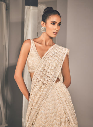 Ritika Mirchandani-Ahu Ivory Wave Lehenga Sari Set-INDIASPOPUP.COM