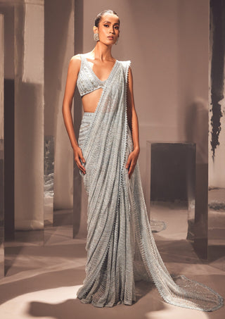 Ritika Mirchandani-Aiyla Iceblue Silver Lehenga Sari And Blouse-INDIASPOPUP.COM