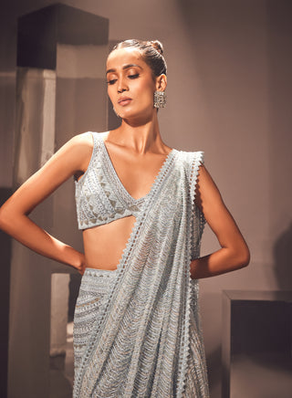 Ritika Mirchandani-Aiyla Iceblue Silver Lehenga Sari And Blouse-INDIASPOPUP.COM
