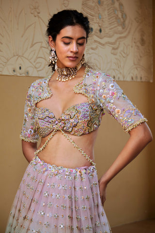 Aqua & Lilac Raga Lehenga Set by Moledro available on Indiaspopup.com