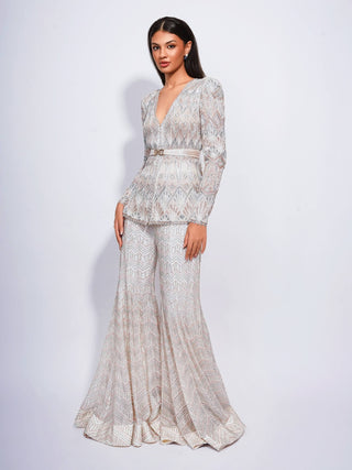 Terranova pastel palm pattern kurta and sharara set