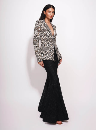 Orion black spider web blazer and aztec sharara
