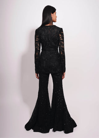 Black fuschia mandarin kurta and stardust sharara set