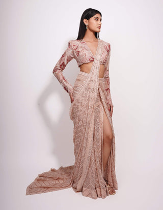 Nostara floral blouse and slit sari