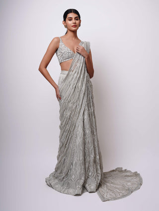 Kyra silver gray lehenga sari and blouse