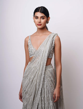 Kyra silver gray lehenga sari and blouse