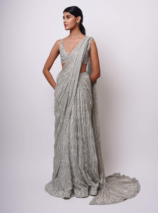 Kyra silver gray lehenga sari and blouse