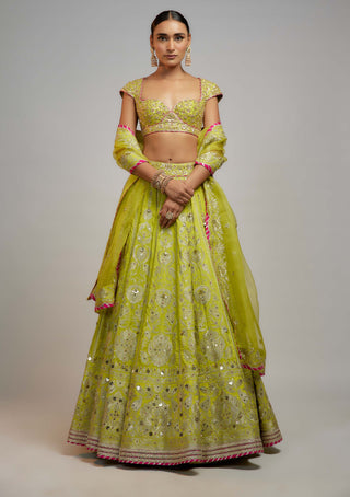 Gopi Vaid-Lime Green Nayla Lehenga Set-INDIASPOPUP.COM
