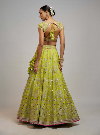 Gopi Vaid-Lime Green Nayla Lehenga Set-INDIASPOPUP.COM