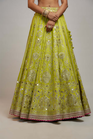 Gopi Vaid-Lime Green Nayla Lehenga Set-INDIASPOPUP.COM