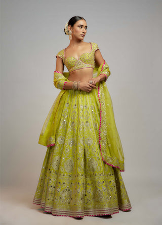 Gopi Vaid-Lime Green Nayla Lehenga Set-INDIASPOPUP.COM