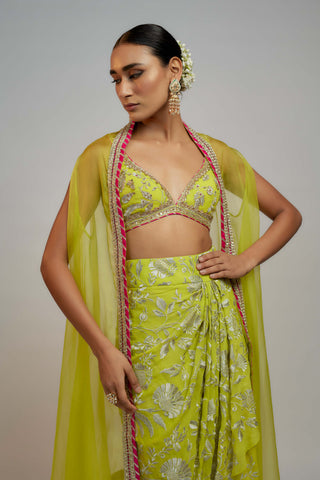 Gopi Vaid-Alia Green Wrap Skirt Set-INDIASPOPUP.COM