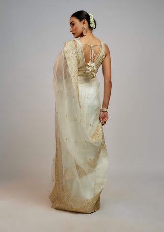 Gopi Vaid-White Maahi Sari And Blouse-INDIASPOPUP.COM
