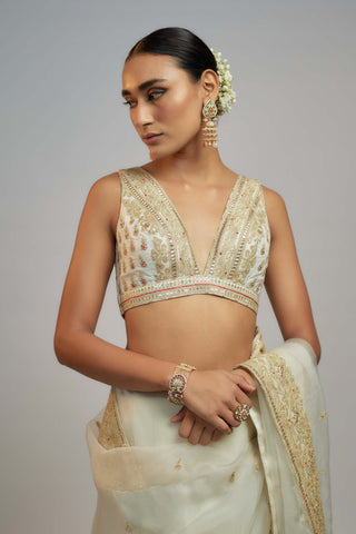 Gopi Vaid-White Maahi Sari And Blouse-INDIASPOPUP.COM