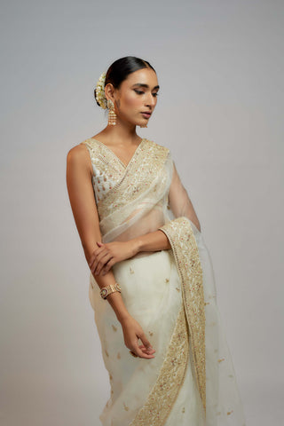Gopi Vaid-White Maahi Sari And Blouse-INDIASPOPUP.COM