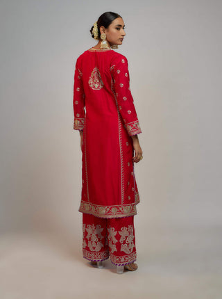 Gopi Vaid-Red Amaya Kurta Set-INDIASPOPUP.COM