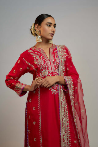 Gopi Vaid-Red Amaya Kurta Set-INDIASPOPUP.COM