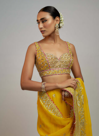 Gopi Vaid-Yellow Imroz Sari And Blouse-INDIASPOPUP.COM