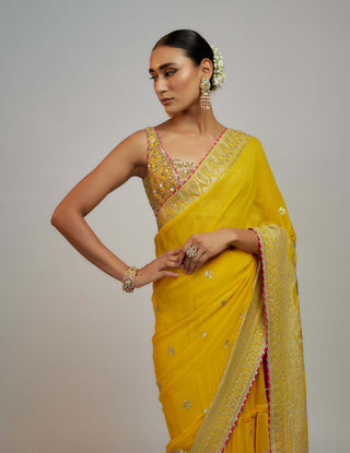Gopi Vaid-Yellow Imroz Sari And Blouse-INDIASPOPUP.COM