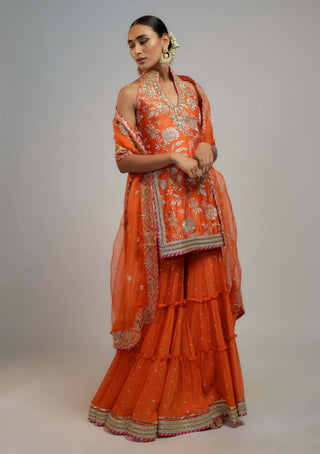 Gopi Vaid-Orange Sitara Sharara And Kurta Set-INDIASPOPUP.COM