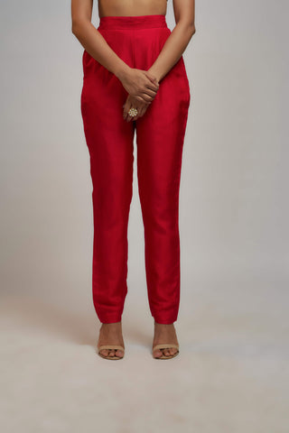 Gopi Vaid-Red Vanya Drape And Pant Set-INDIASPOPUP.COM