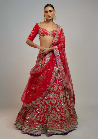 Gopi Vaid-Red Jasmin Lehenga Set-INDIASPOPUP.COM