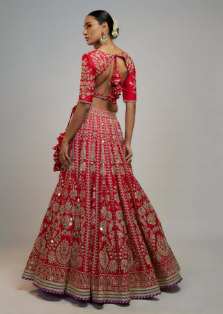 Gopi Vaid-Red Jasmin Lehenga Set-INDIASPOPUP.COM