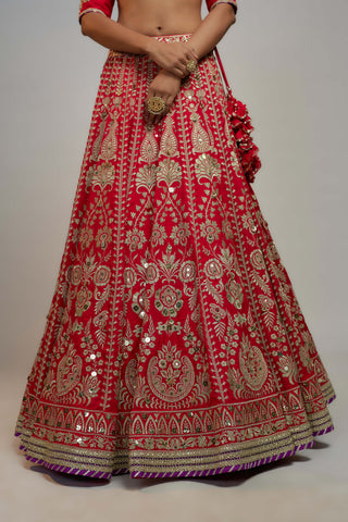 Gopi Vaid-Red Jasmin Lehenga Set-INDIASPOPUP.COM