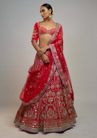 Gopi Vaid-Red Jasmin Lehenga Set-INDIASPOPUP.COM