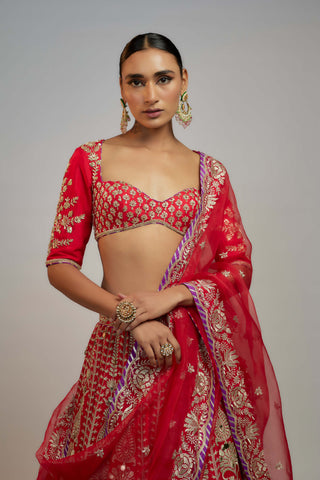 Gopi Vaid-Red Jasmin Lehenga Set-INDIASPOPUP.COM