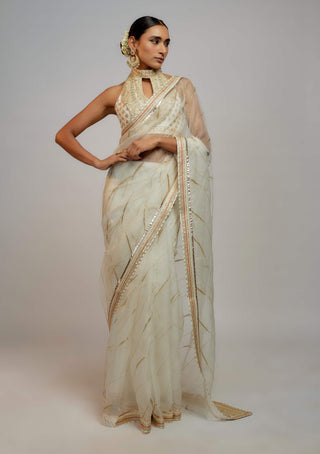 Gopi Vaid-White Priyal Sari And Blouse-INDIASPOPUP.COM