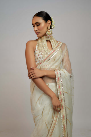 Gopi Vaid-White Priyal Sari And Blouse-INDIASPOPUP.COM