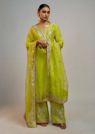 Gopi Vaid-Lime Green Amaya Kurta Set-INDIASPOPUP.COM