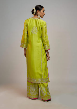 Gopi Vaid-Lime Green Amaya Kurta Set-INDIASPOPUP.COM