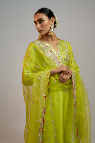 Gopi Vaid-Lime Green Amaya Kurta Set-INDIASPOPUP.COM