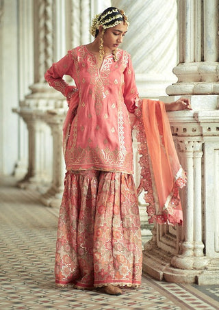 Gopi Vaid-Hazel Coral Sharara Set-INDIASPOPUP.COM