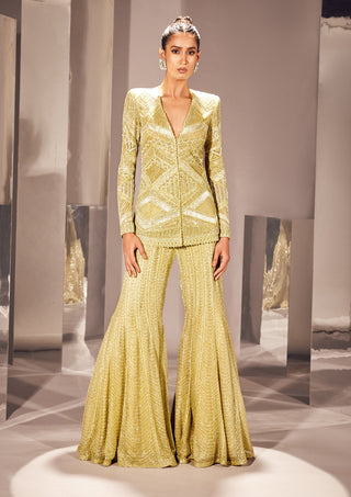 Ritika Mirchandani-Berna Olive Geometric Sharara Set-INDIASPOPUP.COM