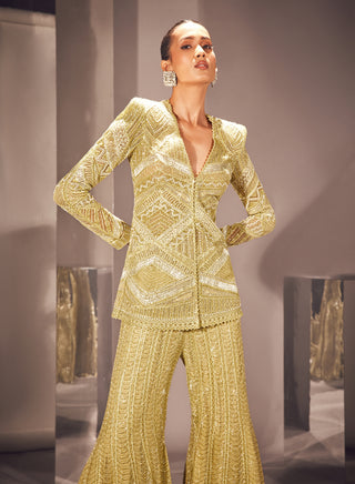 Ritika Mirchandani-Berna Olive Geometric Sharara Set-INDIASPOPUP.COM