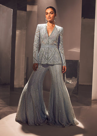 Ritika Mirchandani-Esin Iceblue Cutwork Sharara Set-INDIASPOPUP.COM