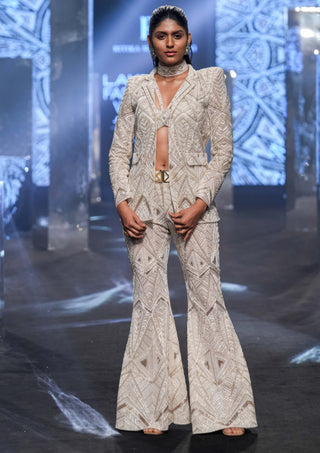 Ritika Mirchandani-Sage Ivory Blazer And Pant Set-INDIASPOPUP.COM