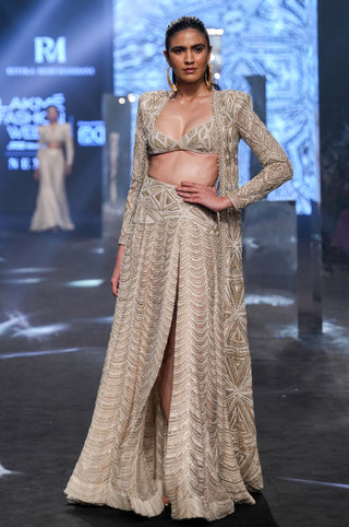 Ritika Mirchandani-Kiana Ivory Gold Jacket And Skirt Set-INDIASPOPUP.COM
