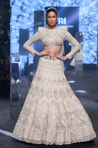 Ritika Mirchandani-Erinn Beige Gold Lehenga Set-INDIASPOPUP.COM