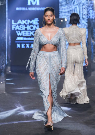 Ritika Mirchandani-Saga Ice Blue Skirt And Blouse-INDIASPOPUP.COM