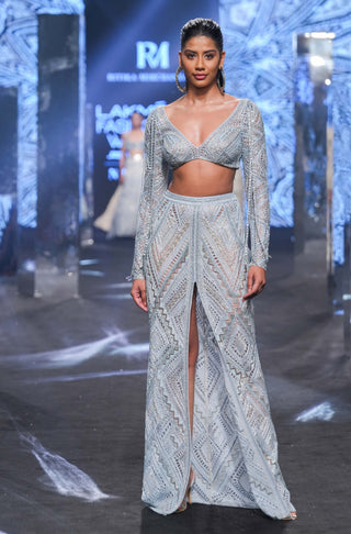 Ritika Mirchandani-Saga Ice Blue Skirt And Blouse-INDIASPOPUP.COM