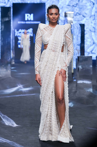 Ritika Mirchandani-Nallie Ivory Lehenga Sari And Blouse-INDIASPOPUP.COM