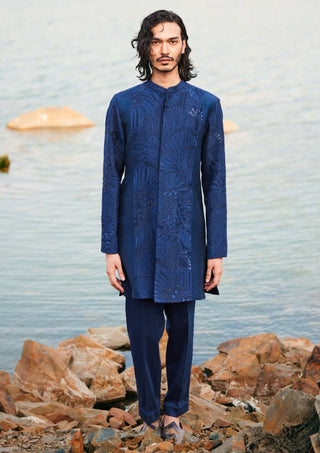 Carvi Navy Blue Sherwani And Pants by Mishru Men, available on Indiaspopup.com