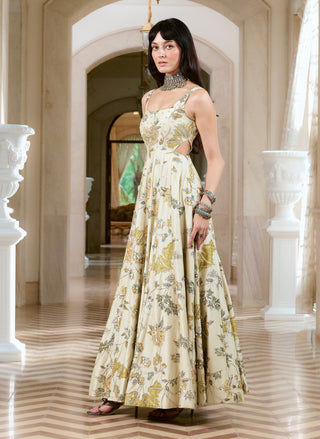 Ivory chiniya silk anarkali and dupatta