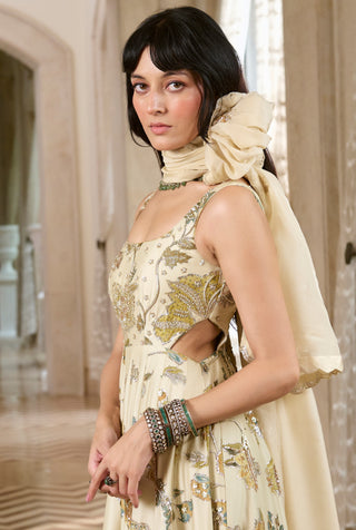 Ivory chiniya silk anarkali and dupatta